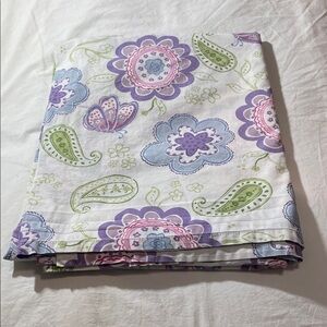 Pottery Barn Kids Purple, Green & Pink Floral Paisley 100%Cotton Flat Sheet